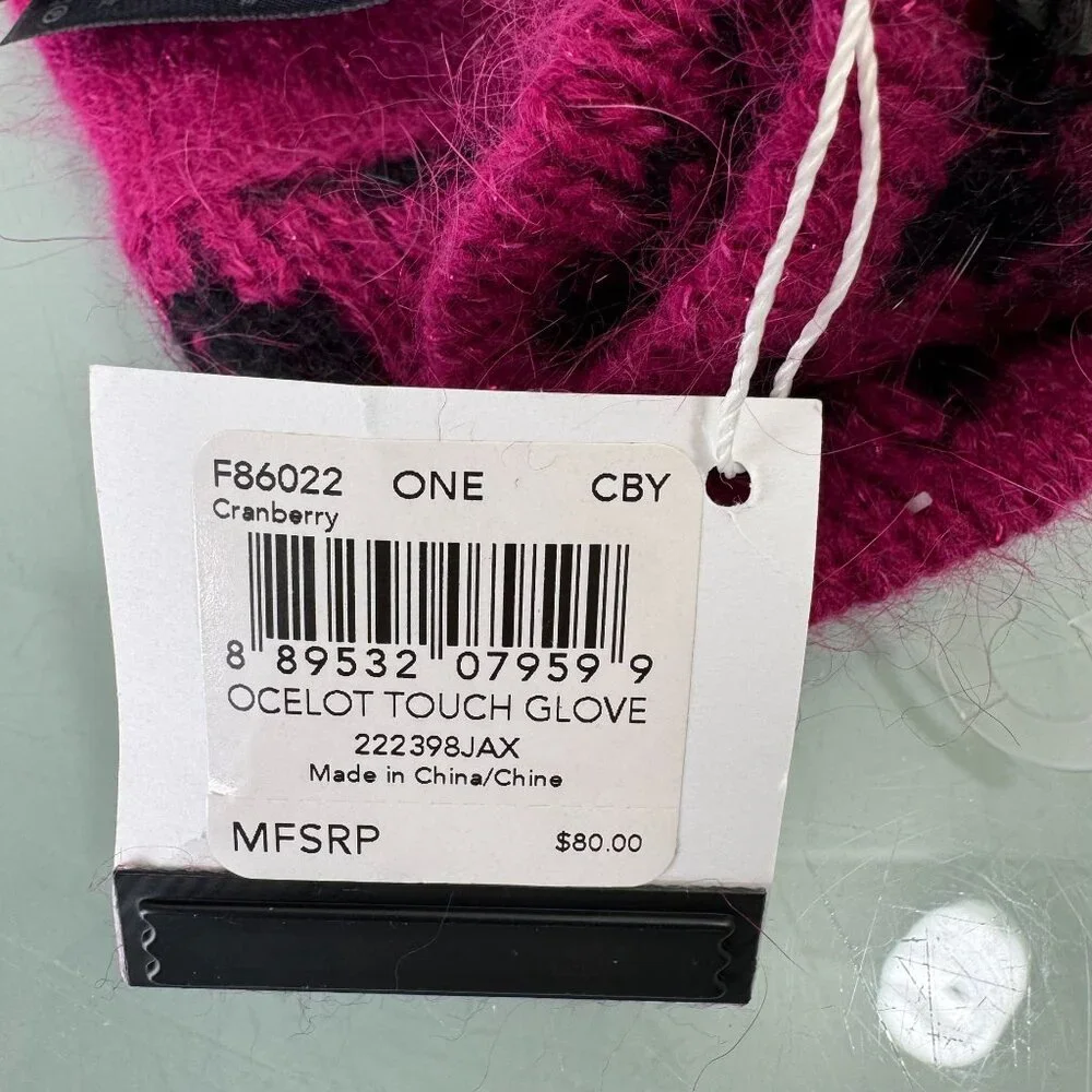 New Coach Ocelot Touch Knit Gloves Angora Rabbit Hair Cranberry Metallic NWT